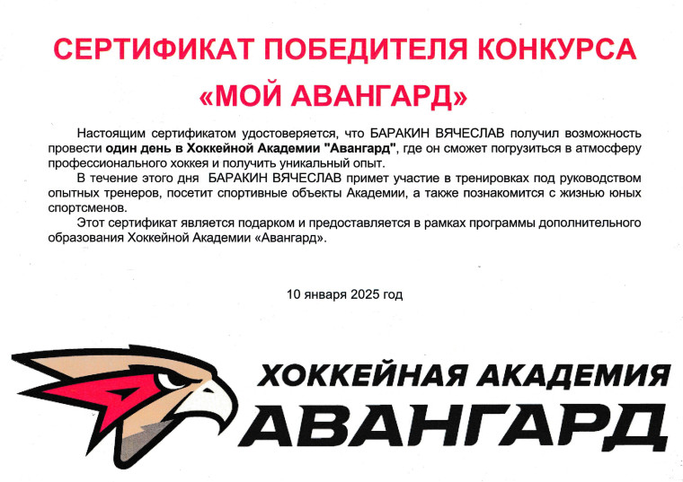 10 января состоялось награждение участников конкурса «Мой Авангард», организатором которого стала Хоккейная Академия «Авангард»..